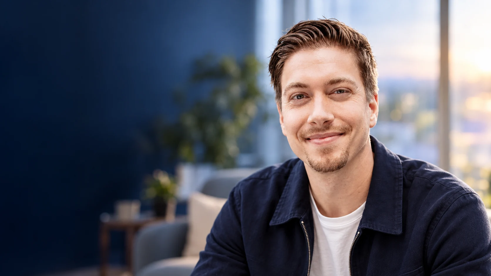 KI-Porträt von Udo Laubert in einer ruhigen Coaching-Atmosphäre mit weichem Morgenlicht